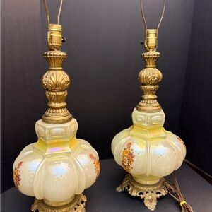 Hollywood Regency Pair of Floral Bubble Lamps